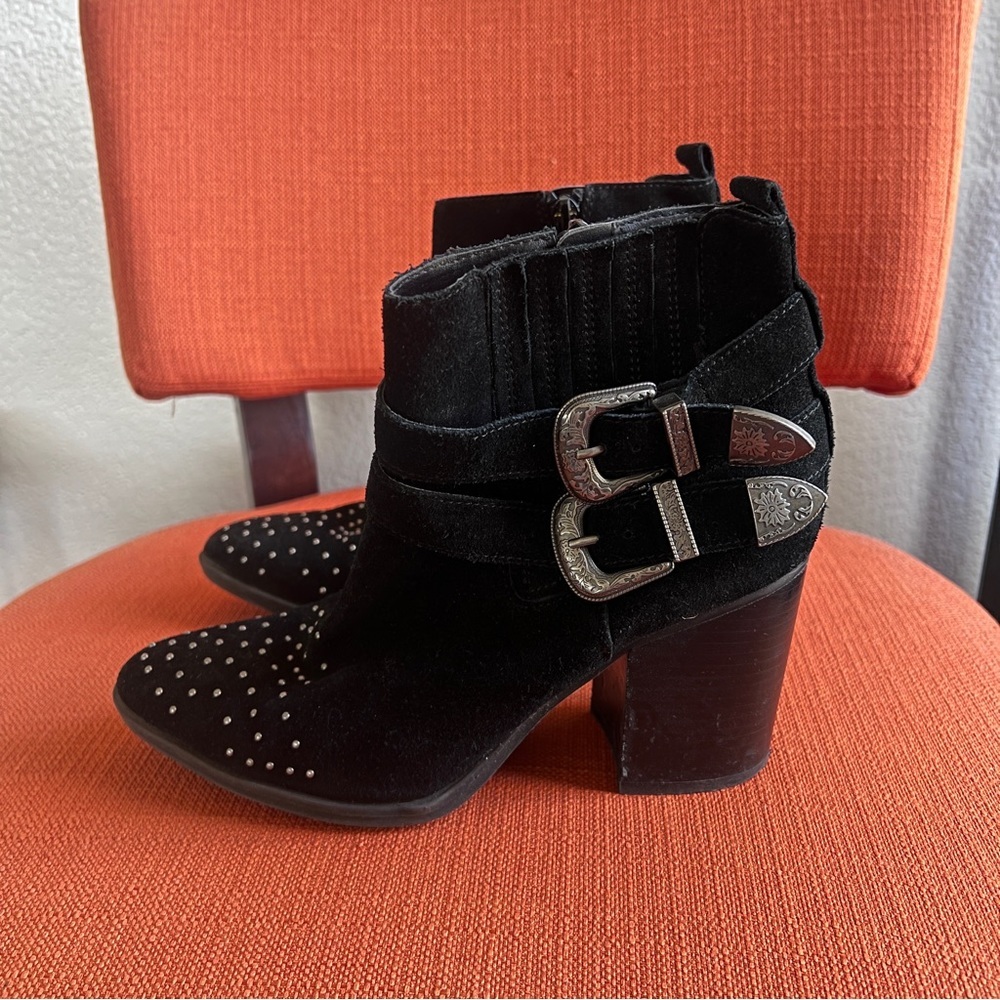 Steve Madden Black Western Buckle Ankle Boots - Picture 3 of 11